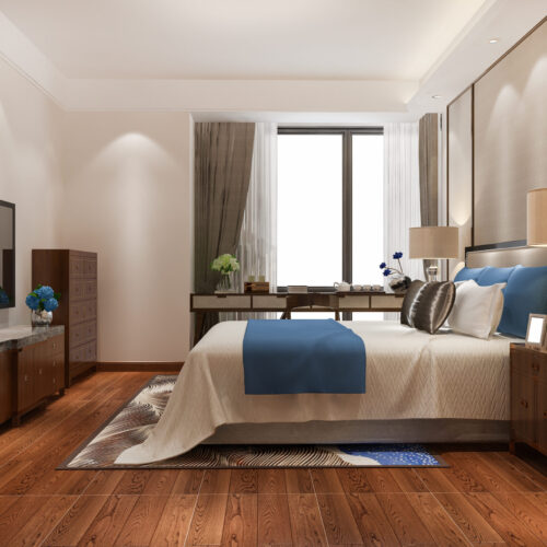 3d rendering beautiful luxury bedroom suite in hotel with tv